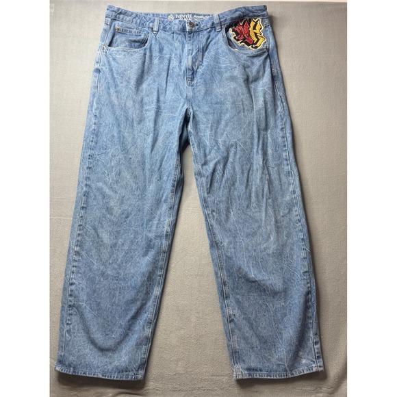 Ninth Hall Other - Ninth Hall Dragon Embroidered Baggy Jeans Sz 40x30 Y2K Cyber Grunge Streetwear